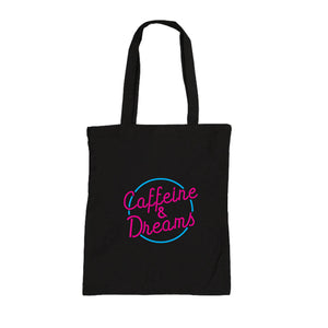 
                  
                    Caffeine & Dreams black canvas logo tote bag
                  
                